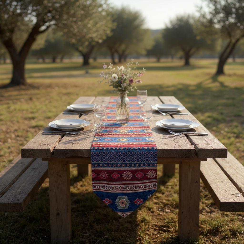 Vintage Turkish Kilim Table Runner: Boho Chic Dining Decor