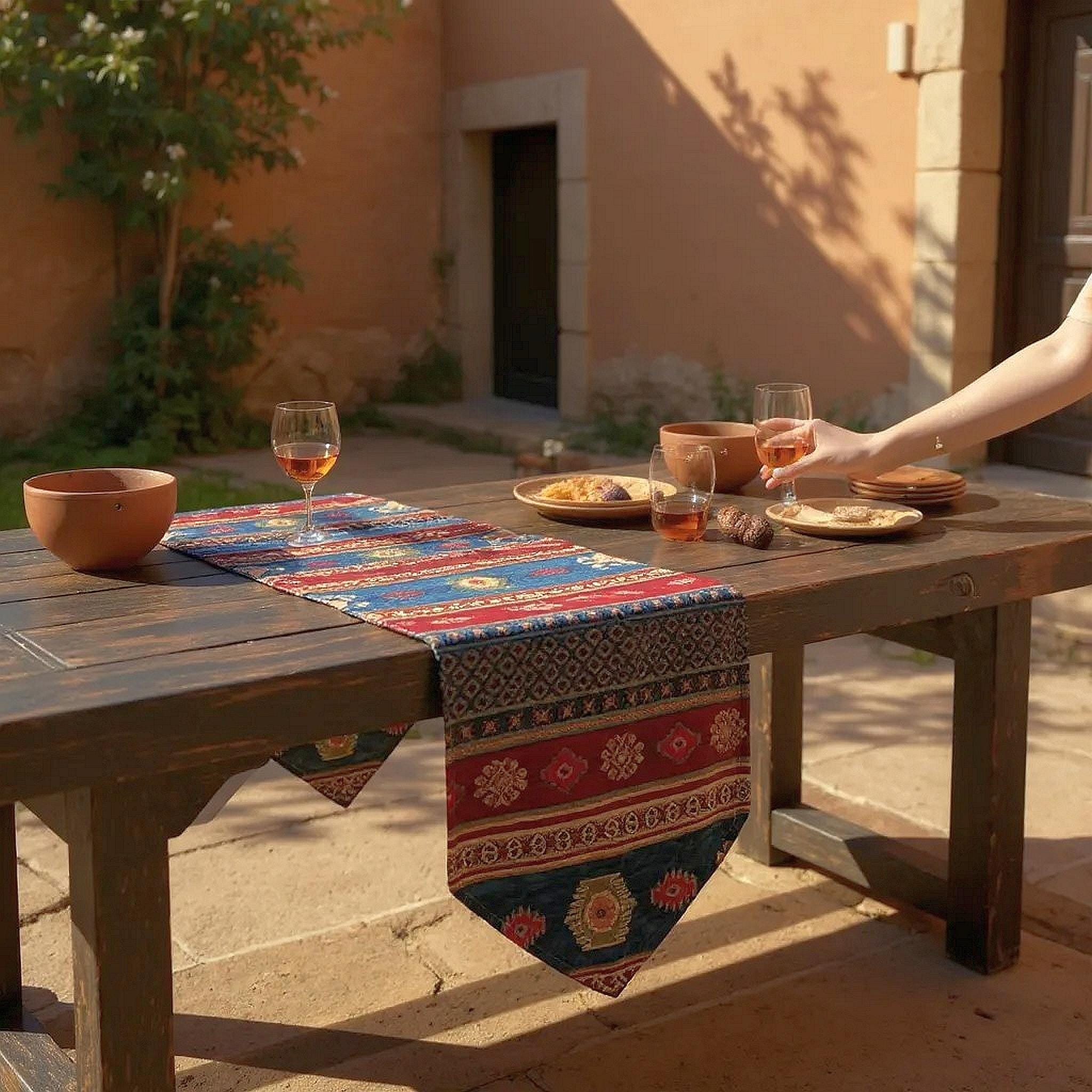 Vintage Turkish Kilim Table Runner: Boho Chic Dining Decor
