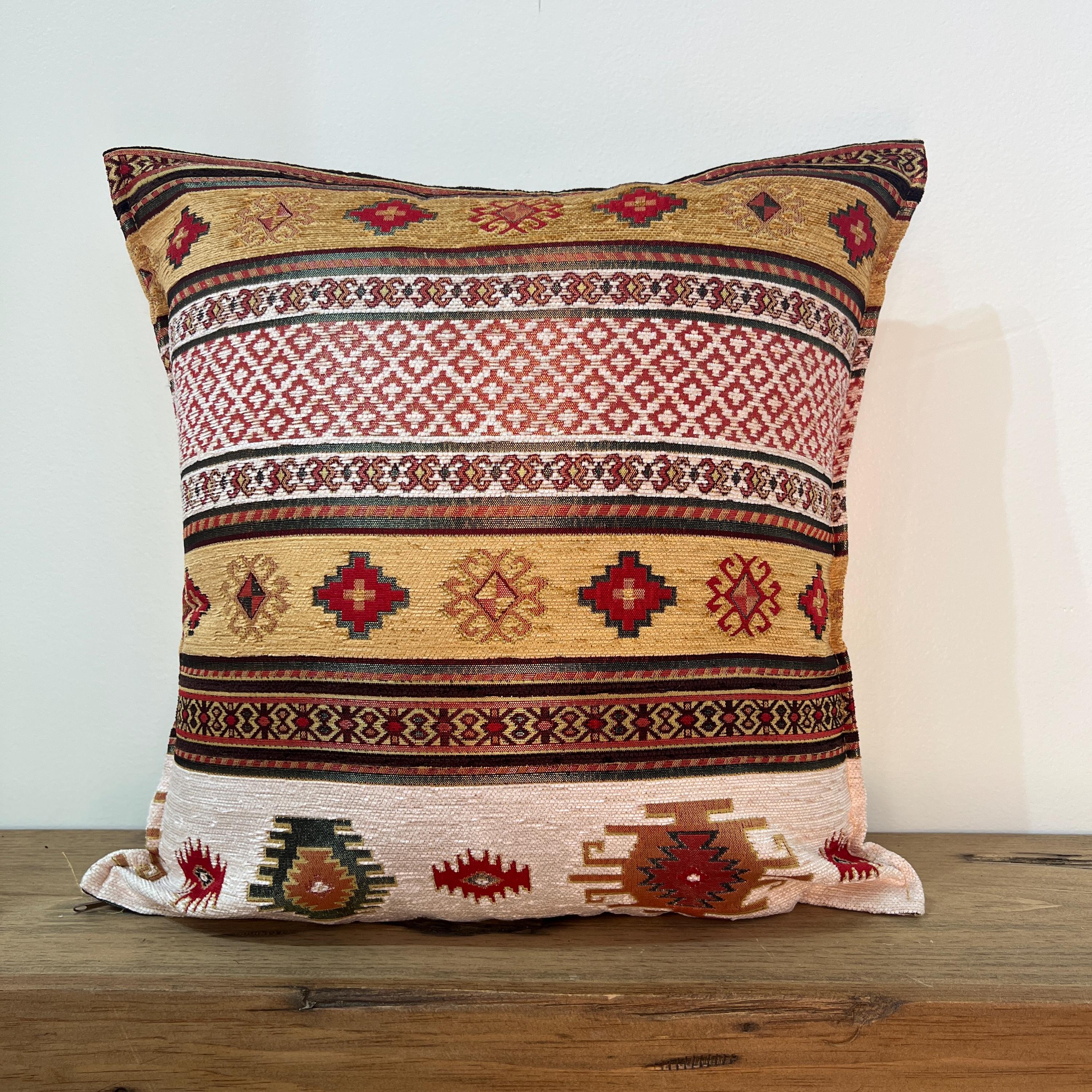 Chenille Kilim Pillow Cover: Boho Geometric Accent Gold Cushion
