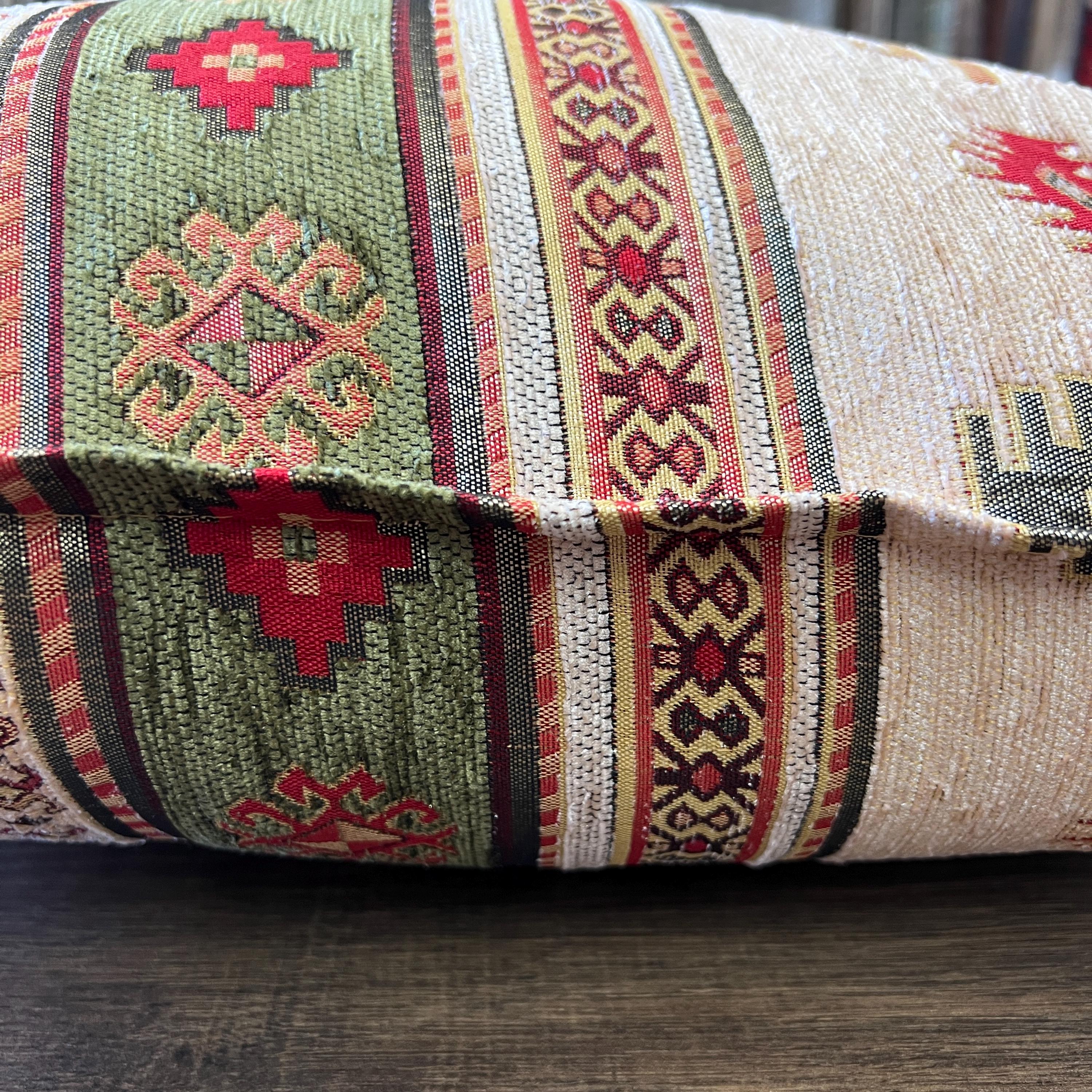 Woven Kilim Pillow Cover: Green Southwestern Boho Cushion (18-20 Inch)