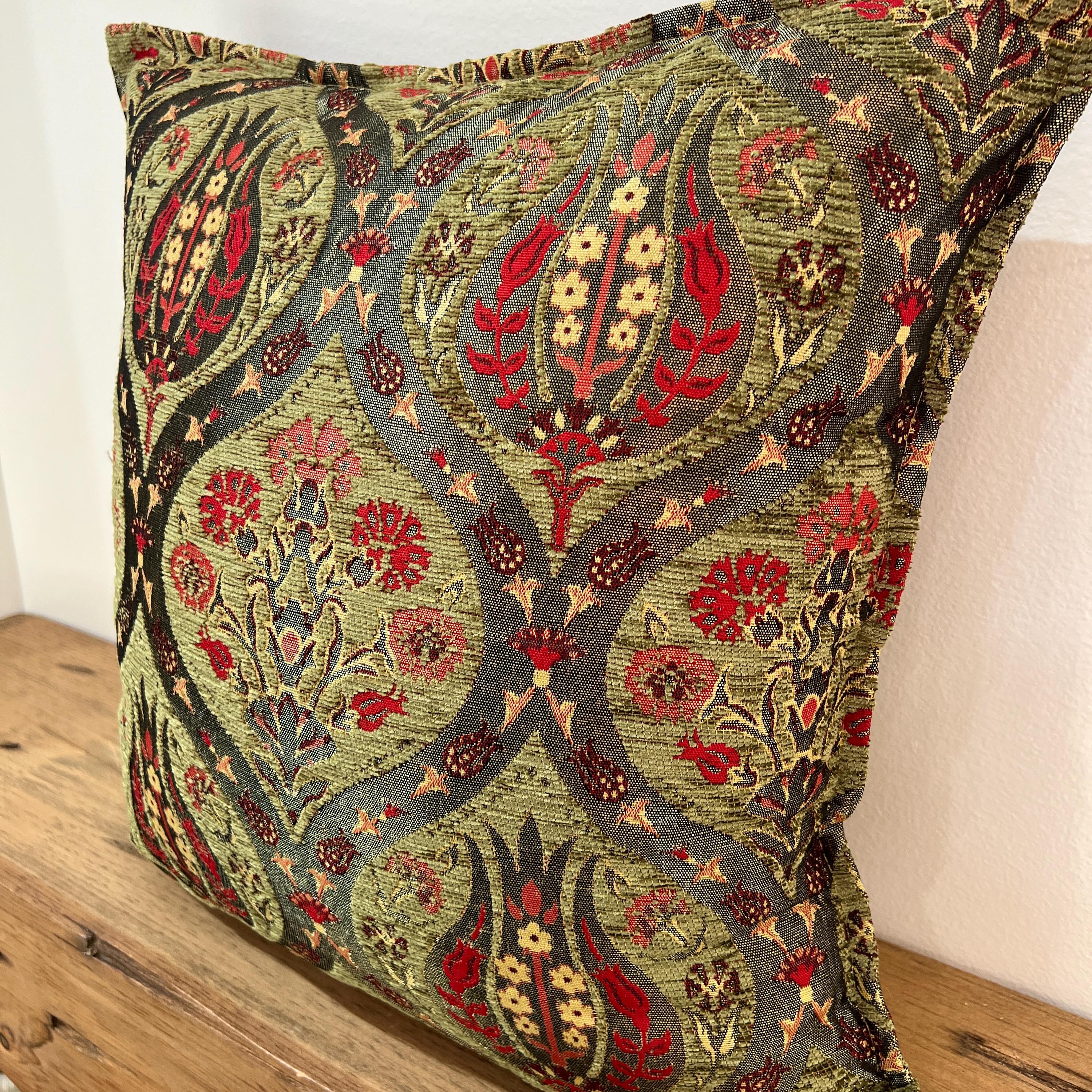 Large Green Pillow Turkish Tulip Cushion Case – Soft Chenille New Throw Pillow Cover- 18" and 20"