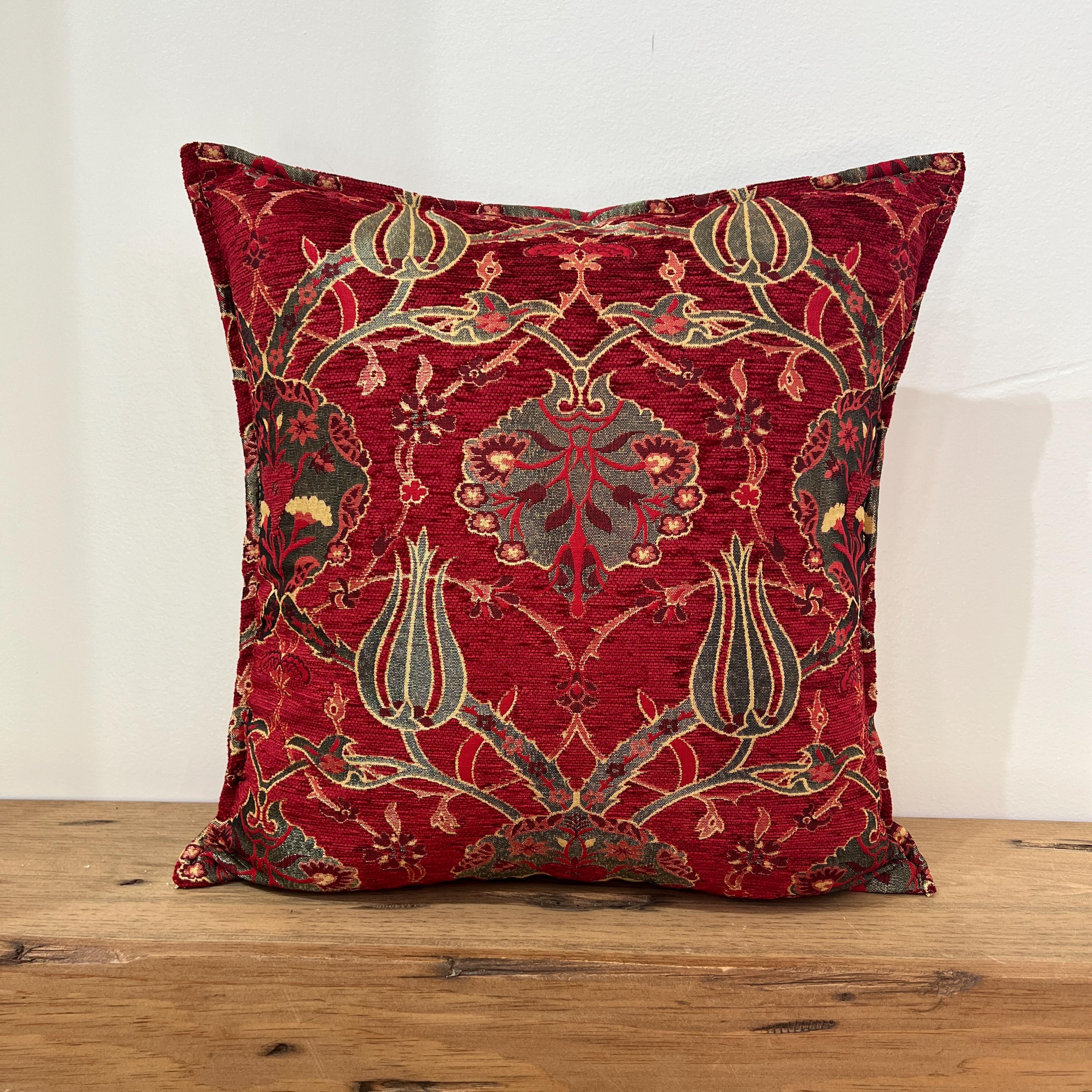 Red Pillow Turkish Tulip Cushion Case – Soft New Throw Pillow Cover- 18" and 20"