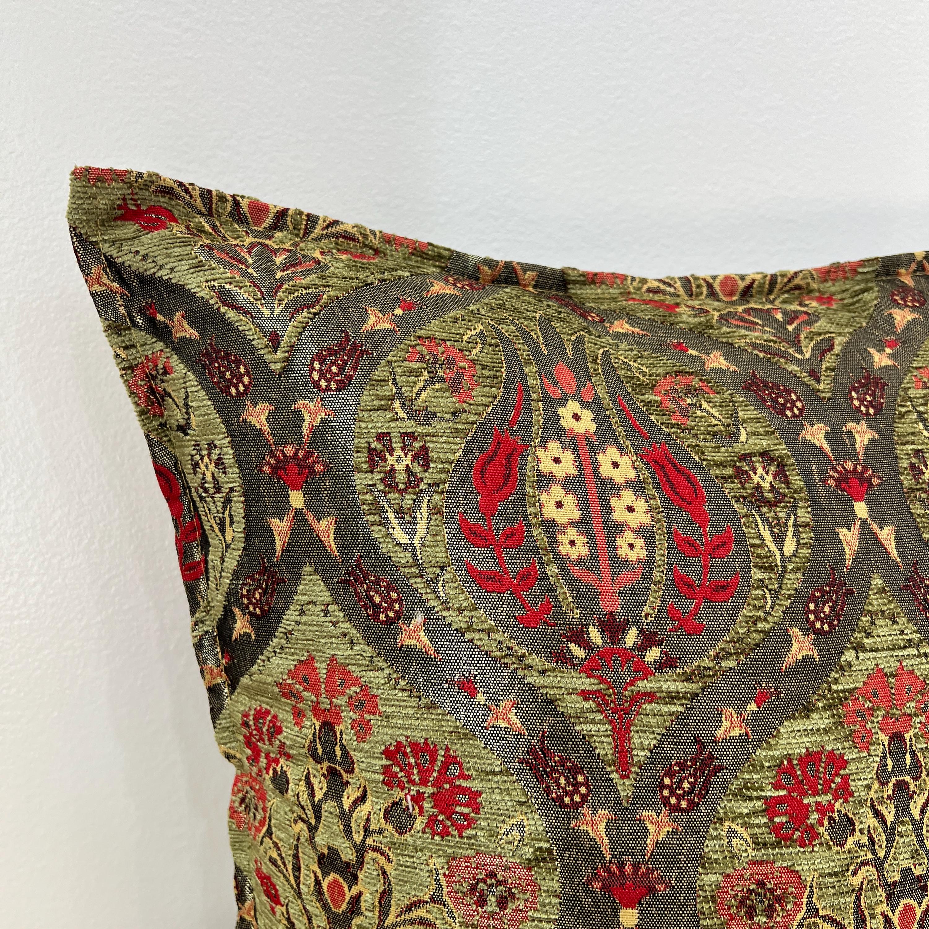 Large Green Pillow Turkish Tulip Cushion Case – Soft Chenille New Throw Pillow Cover- 18" and 20"