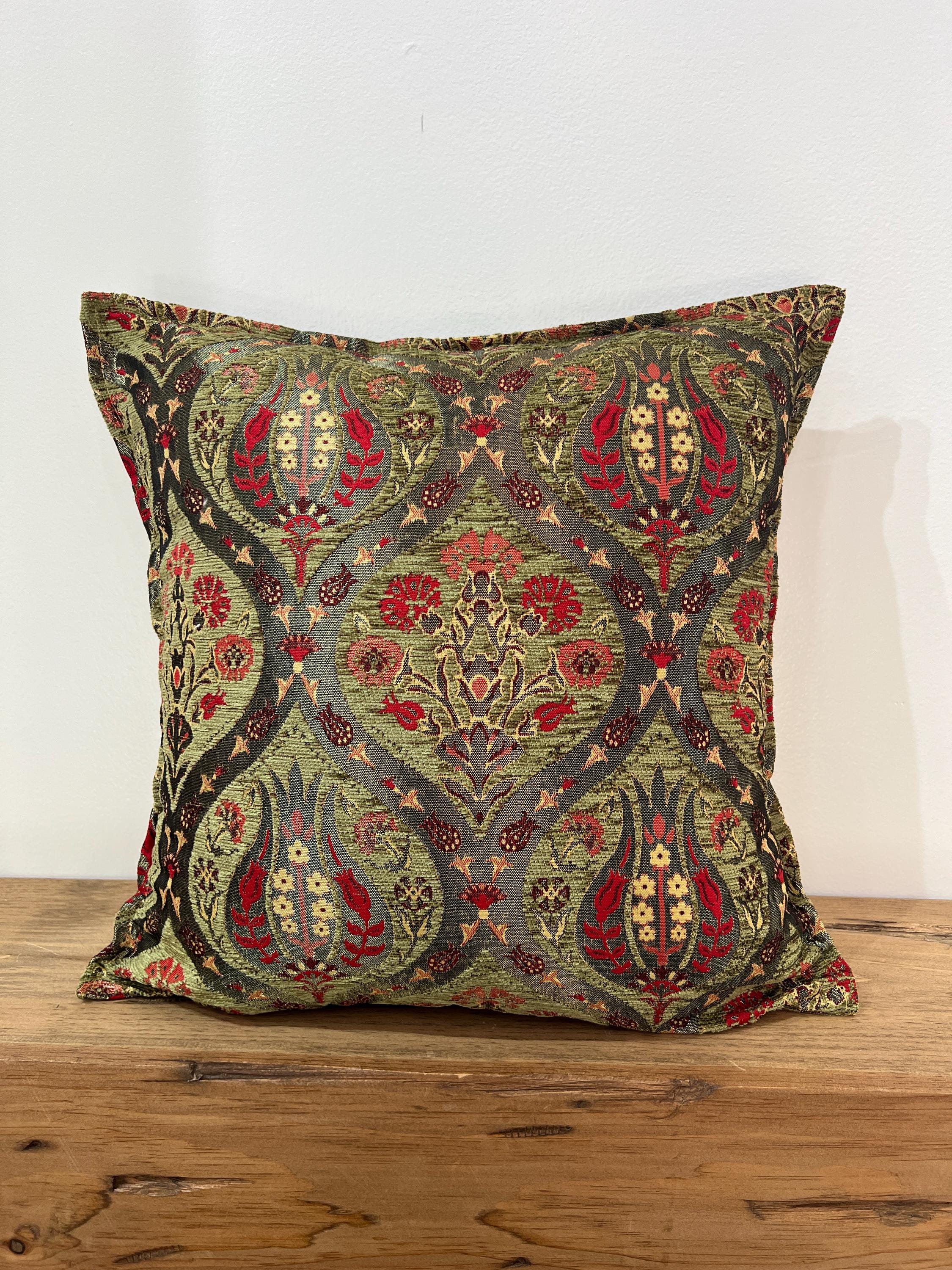 Large Green Pillow Turkish Tulip Cushion Case – Soft Chenille New Throw Pillow Cover- 18" and 20"