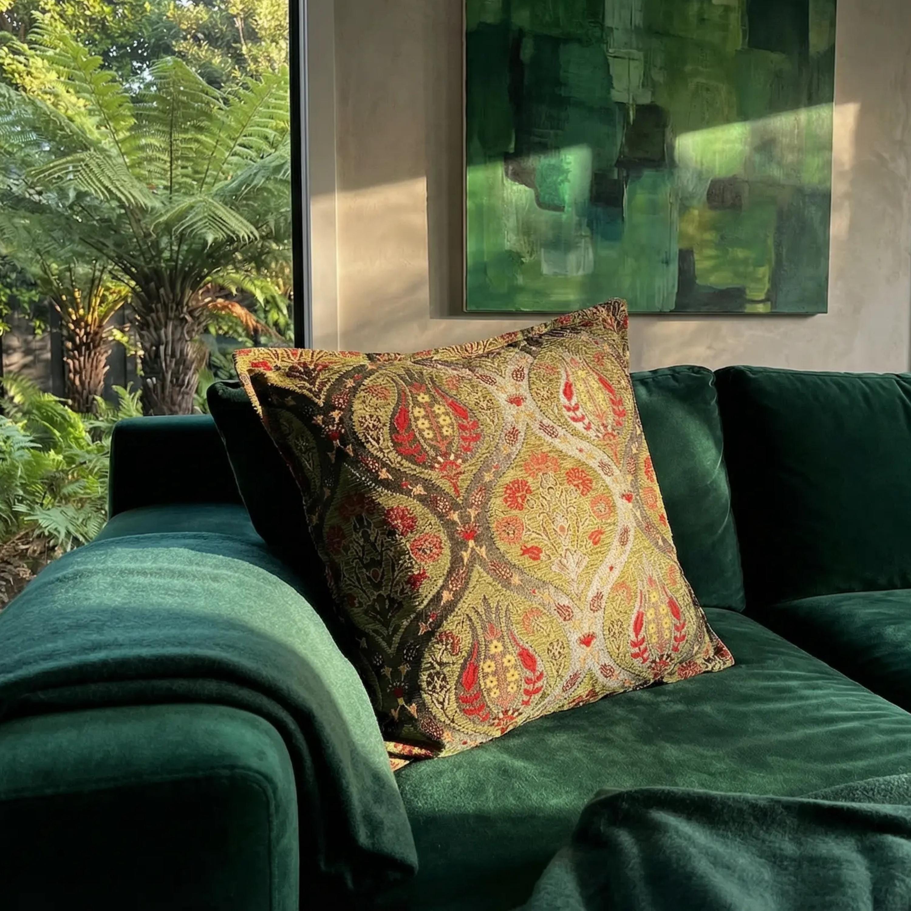 Large Green Pillow Turkish Tulip Cushion Case – Soft Chenille New Throw Pillow Cover- 18" and 20"