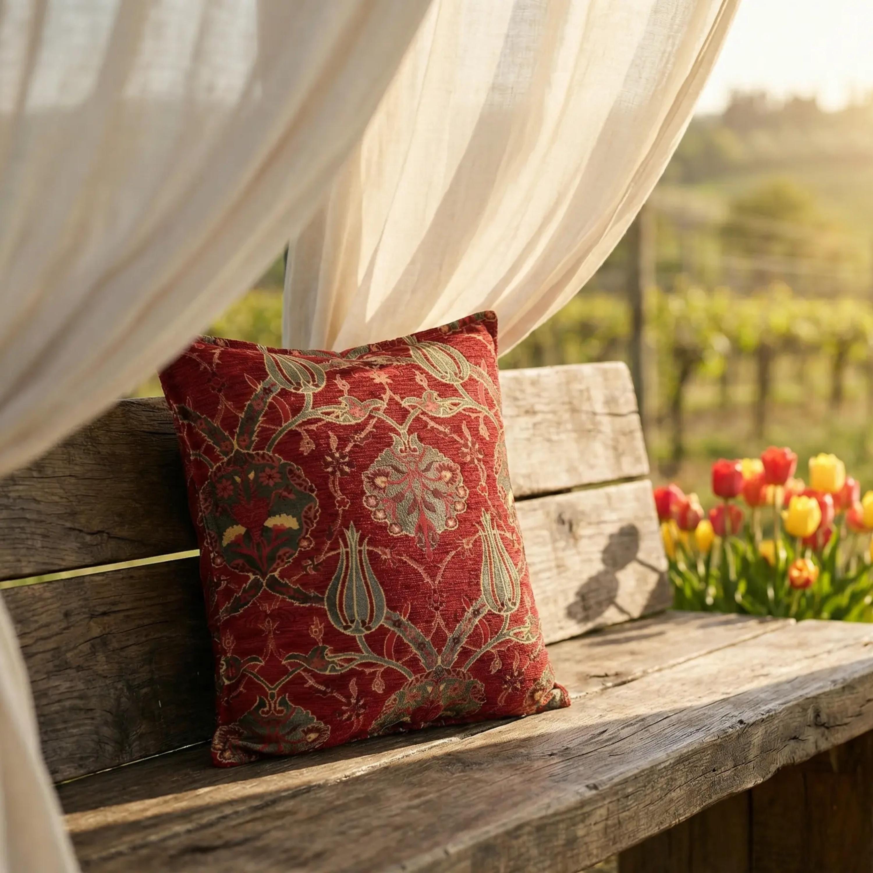 Red Pillow Turkish Tulip Cushion Case – Soft New Throw Pillow Cover- 18" and 20"
