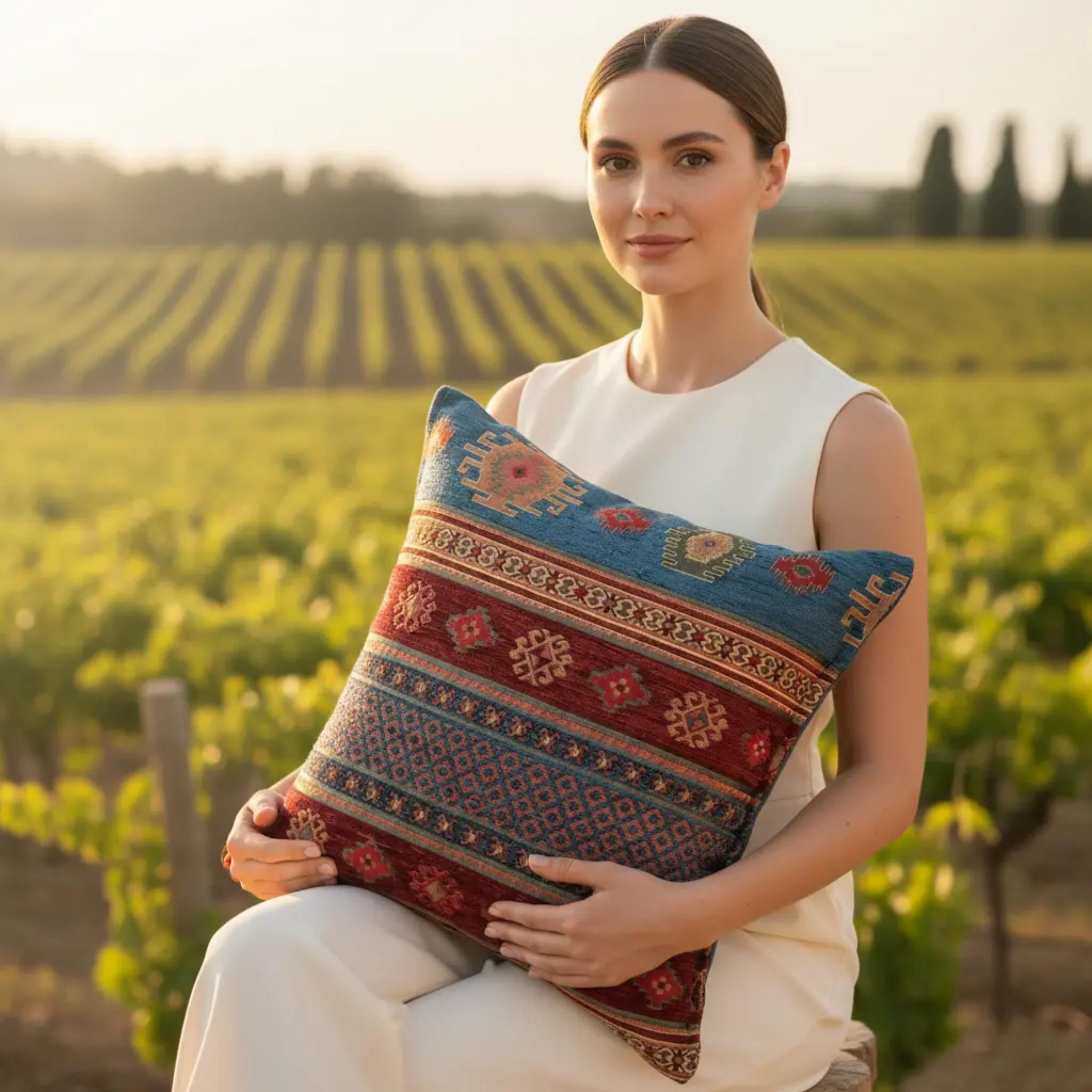 Woven Throw Pillow 18 & 20 Inch - Red Blue Kilim Pillow Cover - Decorative Couch Accent Cushion New Made-to-Order