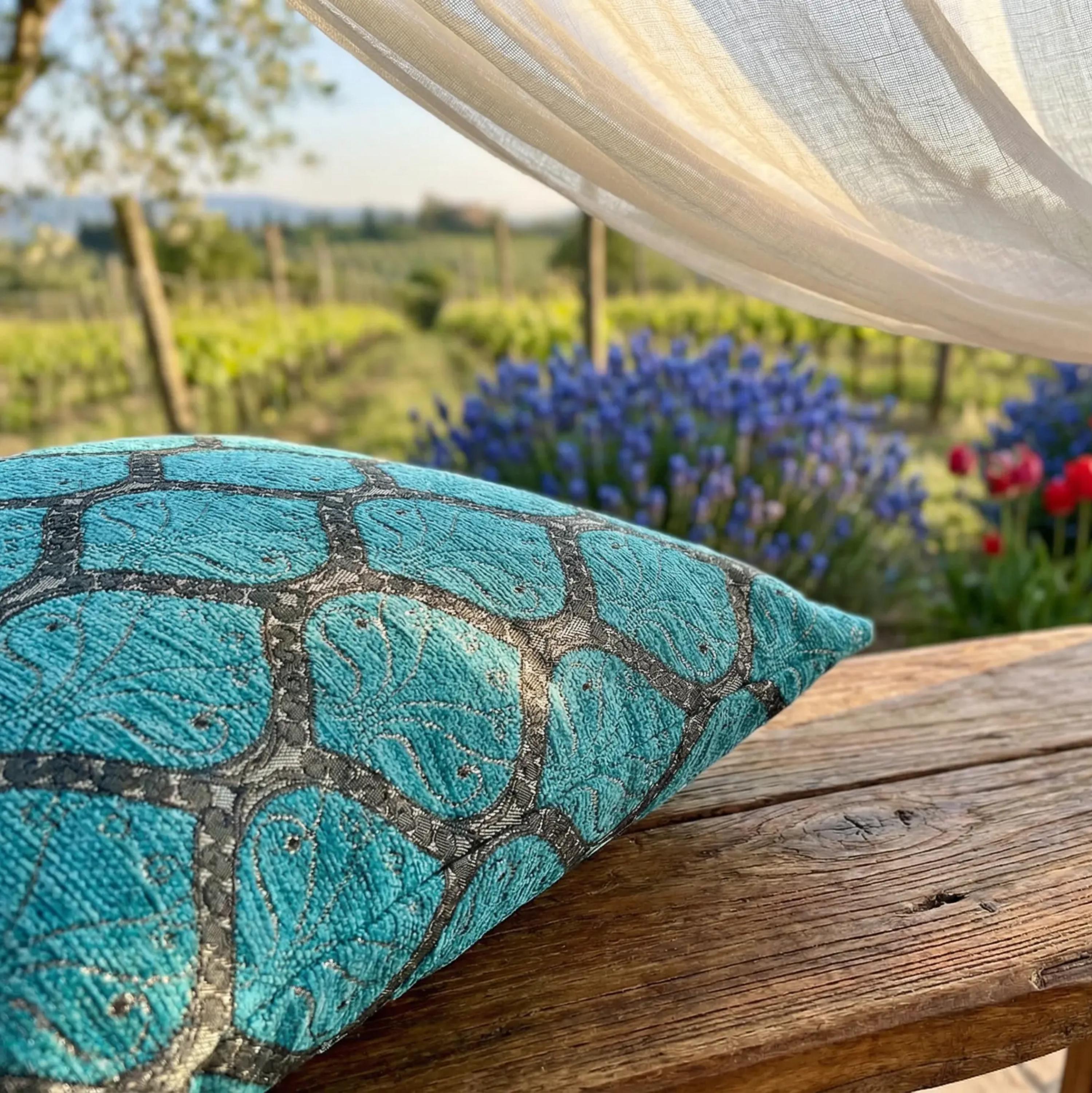 Turquoise Turkish Pillow Cover, Bright Blue Luxury Bohemian Home Decor, Mediterranean Throw Pillowcase - 18 & 20 Inches