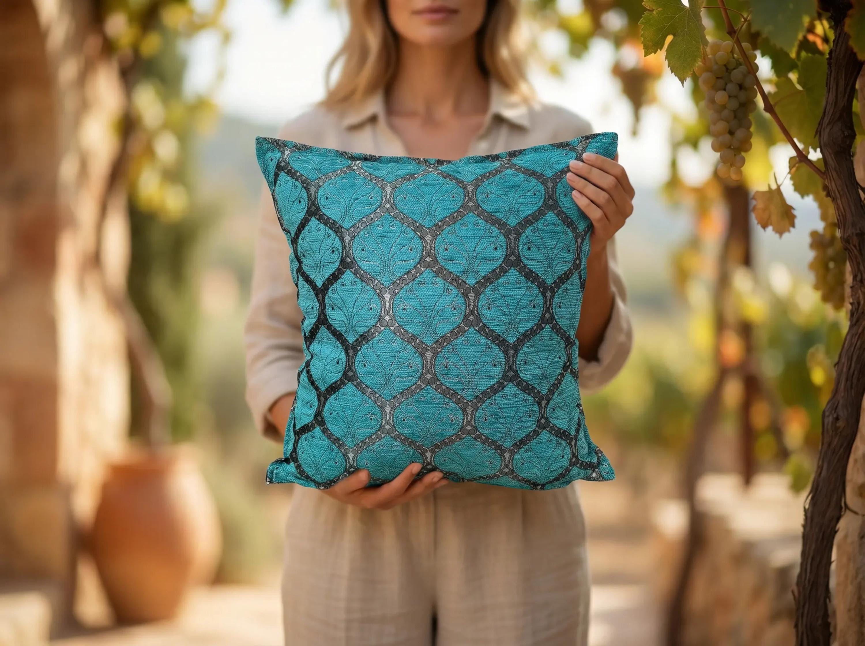 Turquoise Turkish Pillow Cover, Bright Blue Luxury Bohemian Home Decor, Mediterranean Throw Pillowcase - 18 & 20 Inches