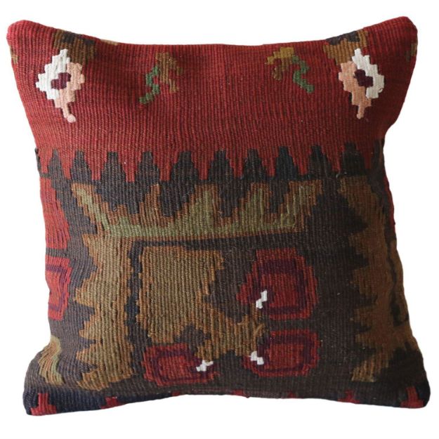 Bohemian-Bold-Red-Wool-Kilim-Pillow 1
