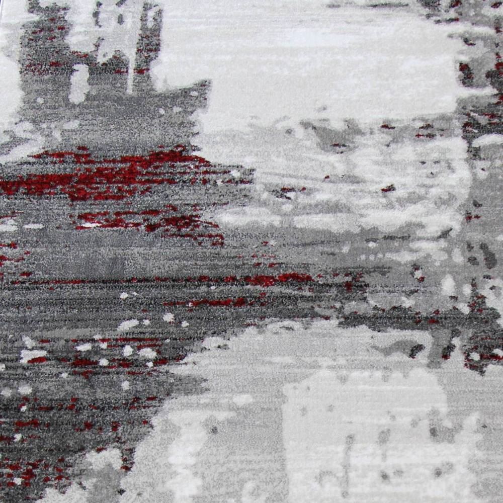 Abstract Gray Rug with Red Stripes - Red Abstract Rug