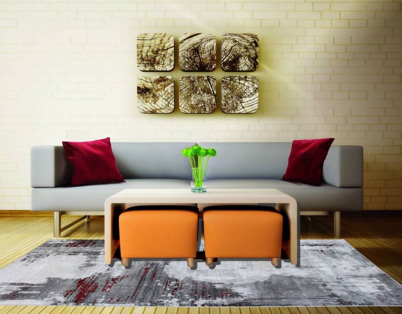 Abstract Gray Rug with Red Stripes - Red Abstract Rug