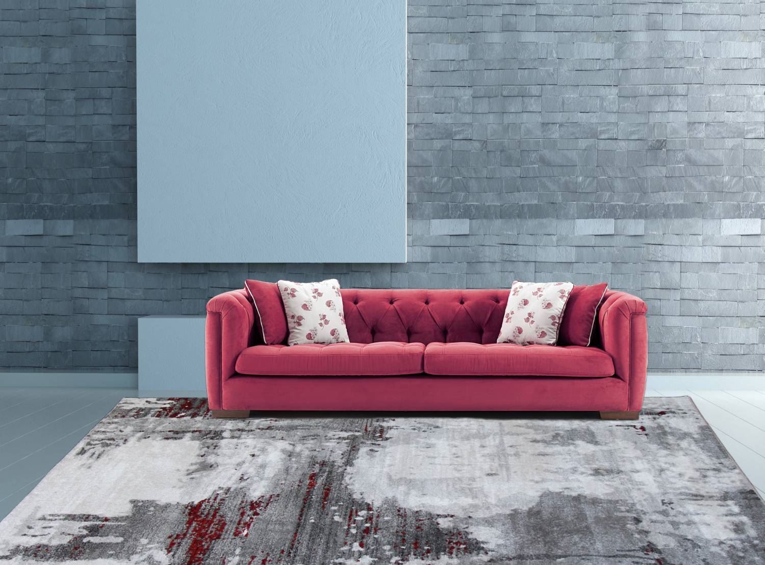 Abstract Gray Rug with Red Stripes - Red Abstract Rug