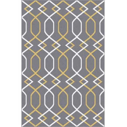 Picture of Geometric Gray Rug with Yellow Lines
