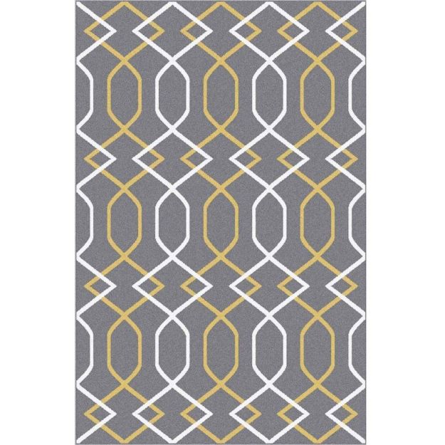 Picture of Geometric Gray Rug with Yellow Lines
