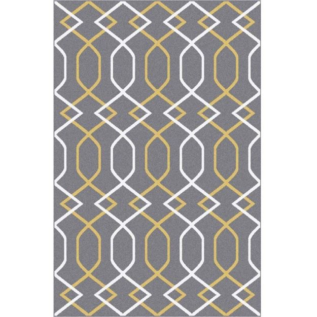 Picture of Geometric Gray Rug with Yellow Lines