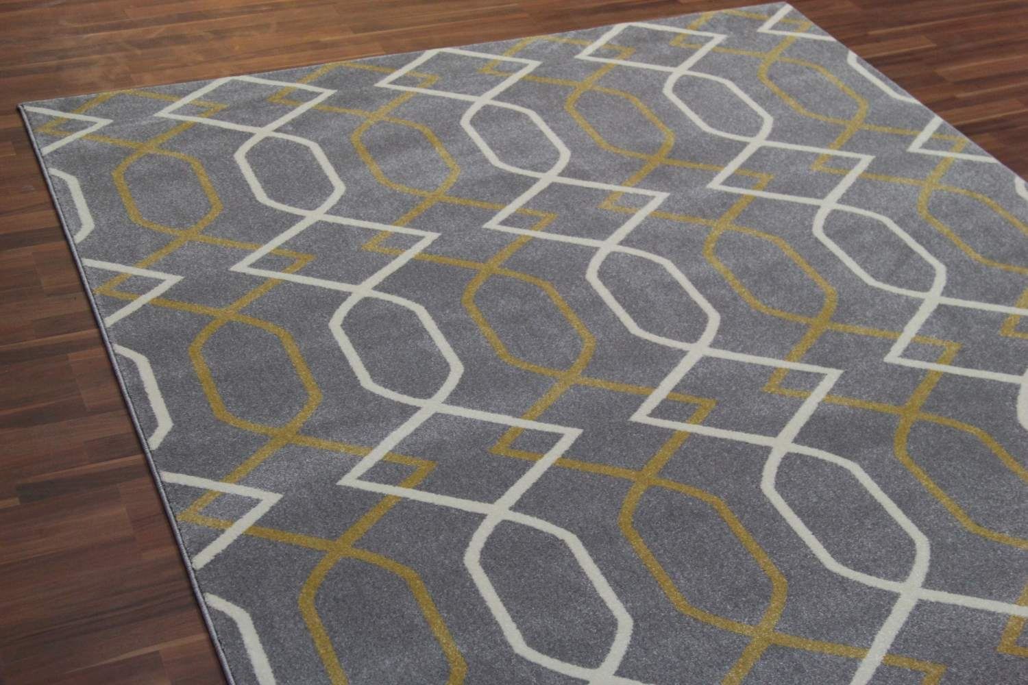 Geometric Gray Rug with Yellow Lines ChicagoCozy Rugs Chicago