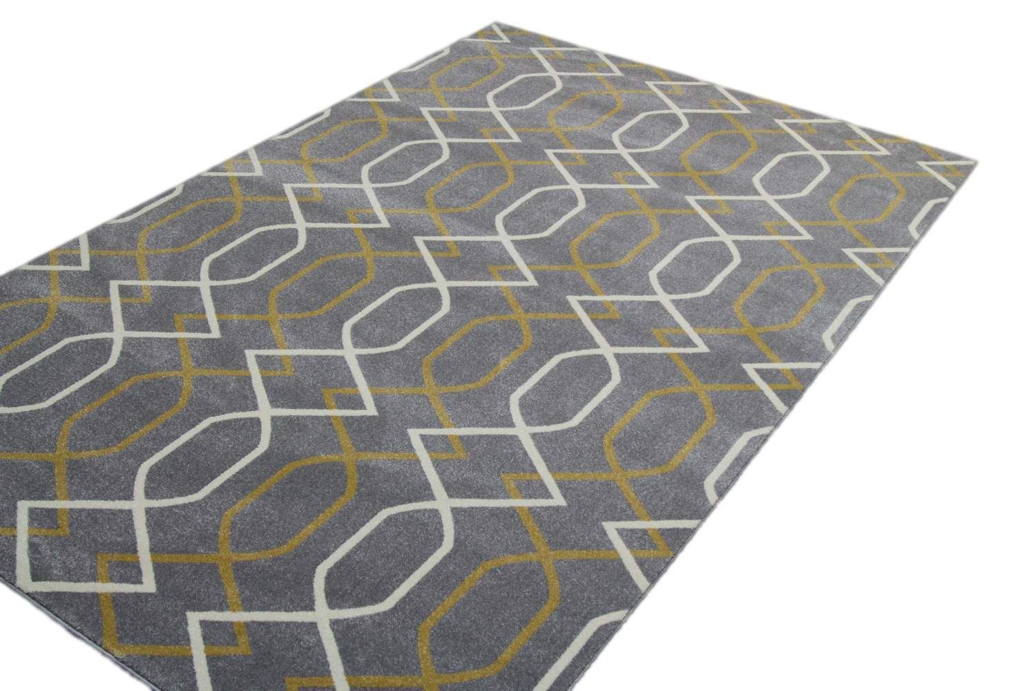 Geometric Gray Rug with Yellow Lines ChicagoCozy Rugs Chicago