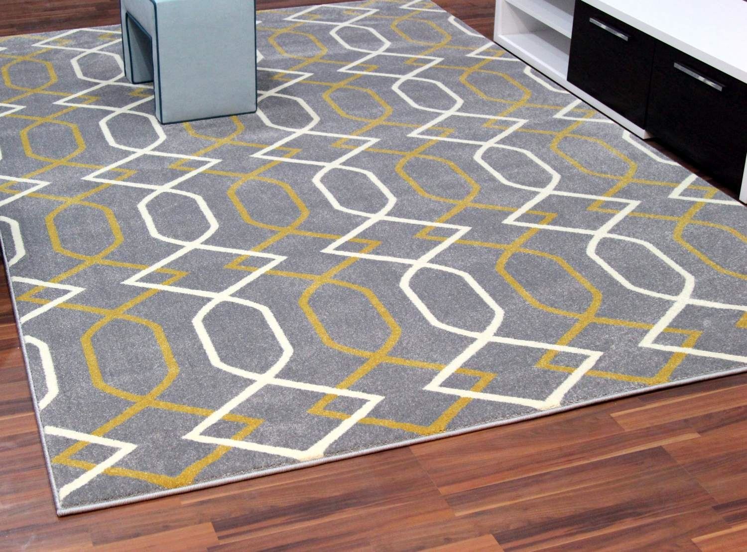 Geometric Gray Rug with Yellow Lines ChicagoCozy Rugs Chicago