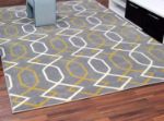 Picture of Geometric Gray Rug with Yellow Lines