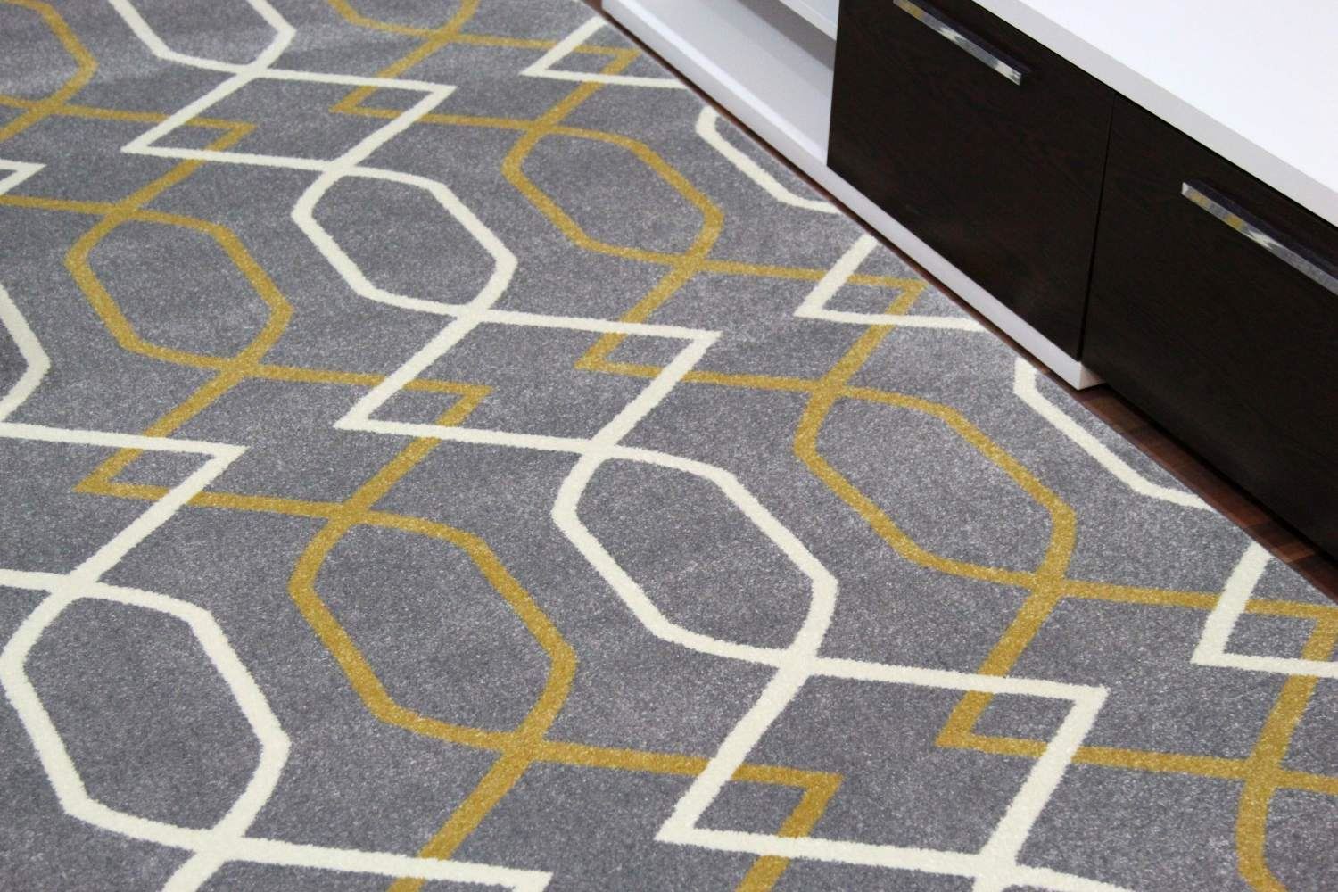 Geometric Gray Rug with Yellow Lines ChicagoCozy Rugs Chicago