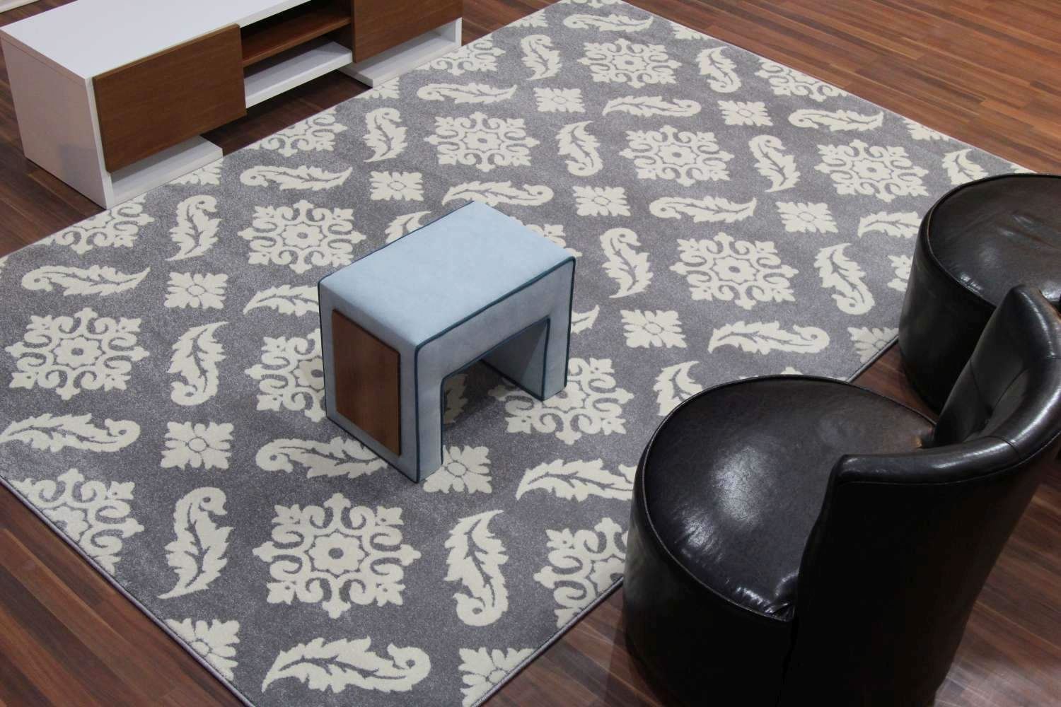 Transitional Floral Gray Rug - Floral Contemporary Rug with Trellis Pattern