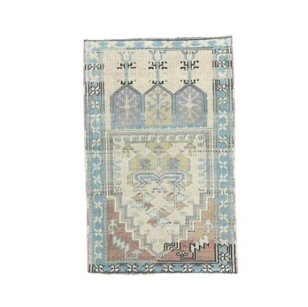 Picture of 3X5 Boho Chic Distressed Turkish Rug in Pastel Colors - Vintage Hand-Knotted Wool Rug for Home Décor Gift - 3'X4'10"