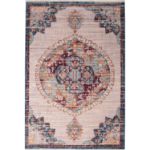 Vintage medallion area rug featuring a traditional multicolor pattern with red, blue, and gold hues, adding warmth and elegance to home decor.
