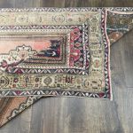 Picture of 3'8" x 6'1" Vintage Turkish Rug | Handmade Wool Rug with Medallion | Pink and Navy Living Room Rug
