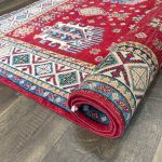 Picture of Handmade 4'x6' Red Turkish Rug – Bold Geometric Tribal Design, Unique Boho Area Rug