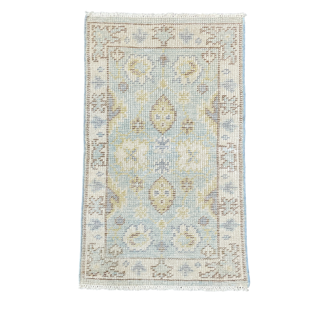 Picture of 1'10" x 3'1" Handmade Turkish Wool Rug - Vintage Floral Area Rug | Soft Blue Boho Rug