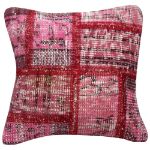 Picture of Pink Pillow 16x16 - Turkish Over-Dyed Decorative Wool Rug Patch Pillow Hand-Knotted Rug Pillow Cover One-of-Kind Throw for Couch