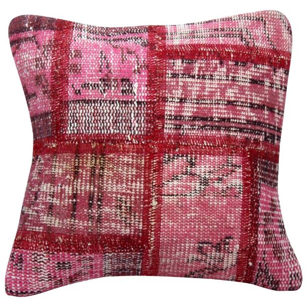 Picture of Pink Pillow 16x16 - Turkish Over-Dyed Decorative Wool Rug Patch Pillow Hand-Knotted Rug Pillow Cover One-of-Kind Throw for Couch