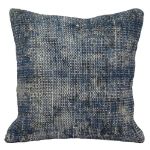 Picture of Blue Pillow 16x16 - Turkish Over-Dyed Decorative Wool Rug Pillow - Hand-Knotted Distressed One-of-Kind Throw Pilowcase