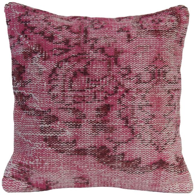 Picture of Pink Pillow 18x18 - Turkish Over-Dyed Decorative Wool Rug Pillow Hand-Knotted Rug Pillow Cover