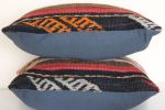 Picture of Vintage Kilim Pillows 16x16 - Pair of Decorative Accent Throw Cushions for Couch - Rug Pillow Covers, Pillow Case