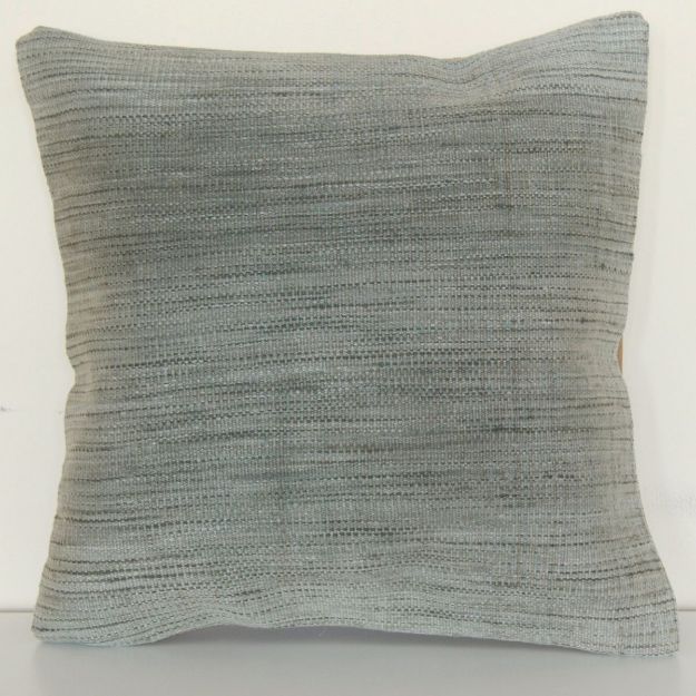Picture of Solid Wool Rug Pillow 18x18 - Vintage Hand Knotted Wool Kilim Pillow for Couch