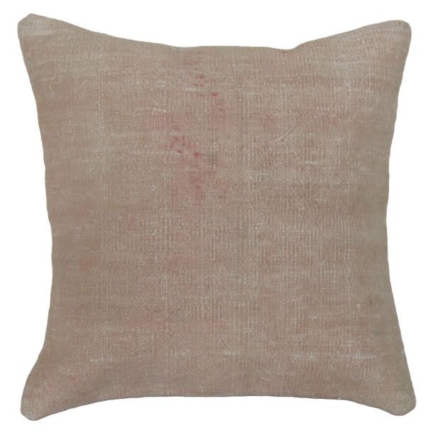 Picture of Solid Wool Rug Pillow 16x16 - Vintage Hand Knotted Wool Kilim Pillow for Couch - Neutral Serene Rug Throw Pillow Light Beige & Tan