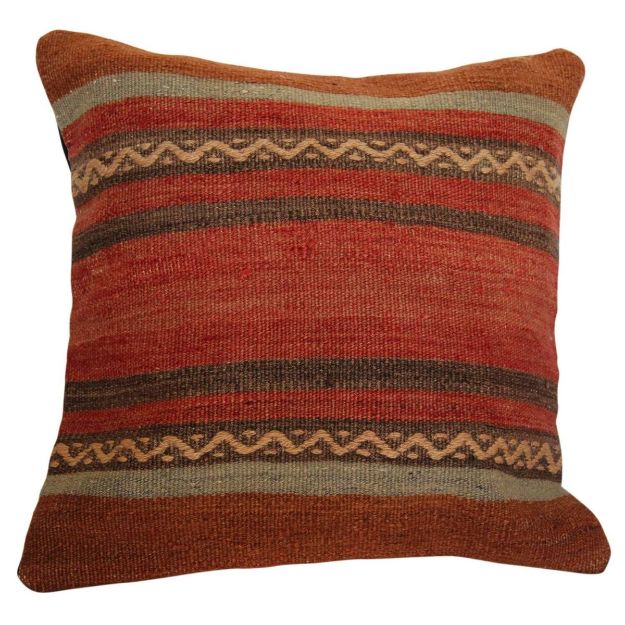 Picture of Vintage Boho Chic Handmade Kilim | Handmade Pillow Cover | 16x16 Inches | Decorative Wool Cotton Pillowcase for Sofa Decor