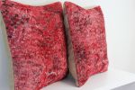 Picture of Set of 2 Red Pillows 18x18 - Turkish Over-Dyed Vivid Wool Pillow for Couch - Kilim Rug Pillow Cover Bold One-of-Kind Throw Set of 2